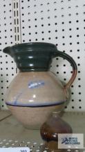 Decorative stoneware pitcher and miniature vase
