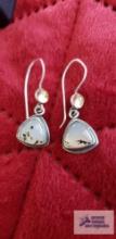 Silver colored dangle earrings with colored stones marked Sterling 4.5 G (Description provided by