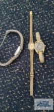 Variety of ladies watches including Sharp, Gruen, and Polcini Incablock, watch clasp needs repaired