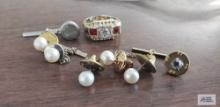 Pearl like tie...tacks and costume jewelry ring