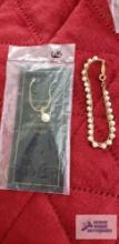 Napier pearl like braided bracelet and faux cultured pearl 18-in whisper diamond cut chain