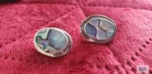 Silver colored earrings with marble like stone marked 925 15.0 G (Description provided by seller)