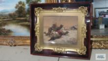 Antique painting by R. L. Johnston with mahogany framed box under glass. Painting measures 17 in. x