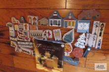 lot of Cat's Meow wooden decorations and other decorations and The Cat's Meow Village book