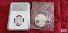 2012 Canadian silver quarter in plastic case and 1864 through 1964 Canadian one dollar
