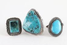 Lot of 3 Navajo Turquoise Rings