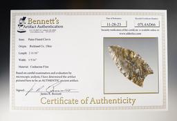 2 11/16" Paleo Fluted Clovis made from Coshocton Flint. Comes with a Bennett COA.
