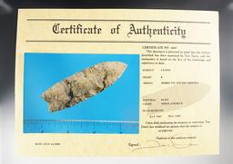Nice material on this 3 7/16" Clovis found in Horry Co., South Carolina. Comes with a Davis COA.