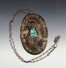 Vintage necklace - 3 1/4" pendant with a turquoise nugget.