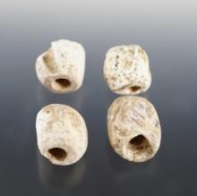 Set of 4 Knobbed Shell Beads found around Upper Cayuga, New York at the Great Gully Site.