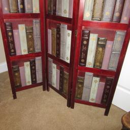 Faux 3-D Bookcase 3 Panel Folding Screen/Room Divider