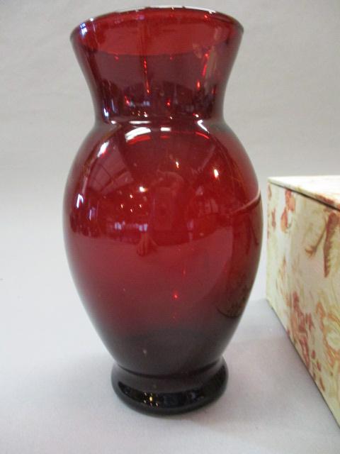 Anchor Hocking Ruby Red Vase 6 1/2" & Decorative Box