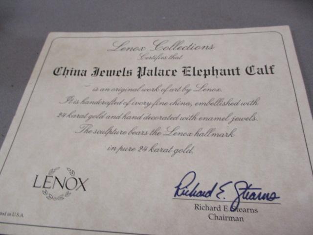 Lenox China Jewels Place Elephant Calf & White Porcelain Elephant Marked PG