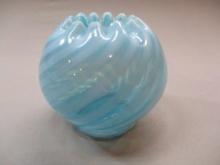 Vintage Blue Opalescent Optic Swirl Vase 4 1/2"