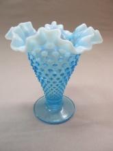 Vintage Fenton Blue Opalescent Ruffled Edge Vase 7 1/2"