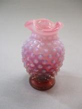 Fenton Cranberry Opalescent Hobnail Vase 4"