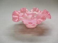 Vintage Fenton Cranberry Opalescent Coin Dot Ruffled Edge Bowl 7"w x 4 1/2"h