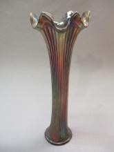 1930's Fine Rib Carnival Glass Vase 11 1/2"