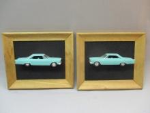 2 Framed Chevrolet Car Dealership Promo Car Wall Display Half Model Cars 13"w X 11"h