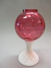 Vintage Fenton Cranberry & Milk Glass Oil Lamp Base 9"