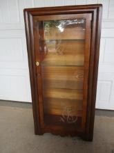 1940's Wood & Etched Glass Door Cabinet w/4 Glass Shelves 24"w X 48"h 10 1/2"d