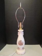Aladdin Moonstone/Alacite Urn Lamp with Victorian Couple Transfers and Light in Body