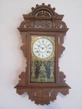 Antique Victorian Oak Gingerbread 8 Day Kitchen Wall Clock