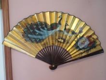Large Handpainted Peacock Chinese Decorative Wall Fan