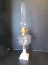 Clear Glass Oil Lamp with Milk Glass Foot