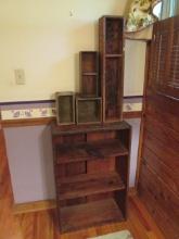Vintage Rustic Farmhouse Bookcase and Four Small Display Crates