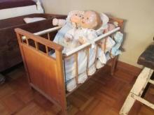 Vintage Baby Doll Crib and Four Dolls