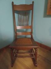 Antique Victorian Oak Spindle Back Rocker with Caned Seat