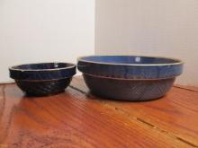 Two Vintage Blue Salt Glaze Bowls
