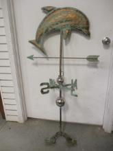 Copper Dolphin Weather Vane with Painted Patina Accents