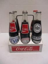 Six Coca-Cola Sports Team Commemorative Bottles in Aluminum 6 Pack Caddy