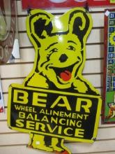 Nostalgic Bear Wheel Alignment Balancing Service Enamel Painted Metal Sign