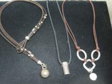 3 Leather Cord Necklaces with Sterling Silver Accents
