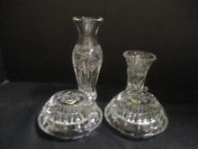 Pair of Princess House Crystal Candle Holders and 2 Crystal Bud Vases