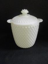 Vintage Hobnail Milk Glass Ice Bucket/Pot with Lid