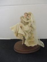 Vintage Enesco Victorian Bride "Crossing the Threshold" Figurine on Wood