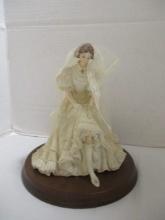 Vintage Enesco Victorian Bride "The Bride's Garter" Figurine on Wood
