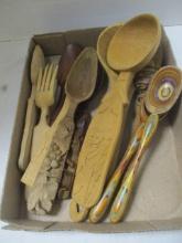 Lot of Carved and Painted Wooden Spoons and Utensils