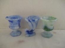 3 Small Akro Agate Slag Glass Vases