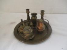 Vintage Minatare Brass Tray, Teapot, Kettle, Candlesticks, etc.