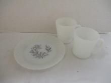Vintage Fire King Milk Glass Plate and 2 Cups