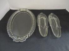 Clear Glass Oval Tray and 2 Corn Cob Servers