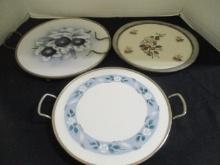 3 Vintage Enamel and Silverplate Serving Trays