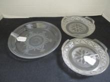 Vintage Fire King Clear Glass Pie Plate and 2 Handled Plates