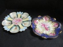 2 Vintage R S Prussia Sculpted Porcelain Oyster Plates