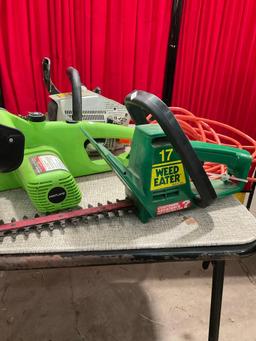 Trio of Chainsaws / trimmer - Echo Gas Chainsaw - Portland 14" Electric Chainsaw - Hedge Trimmer